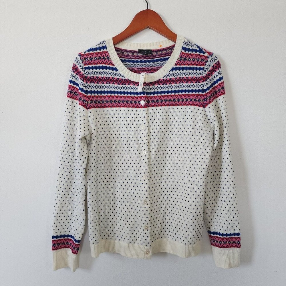 Talbots Button Down Sweater Nordic Medium Nwt - image 1
